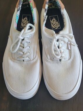 Vans Classic White Canvas Sneakers with Floral Liner